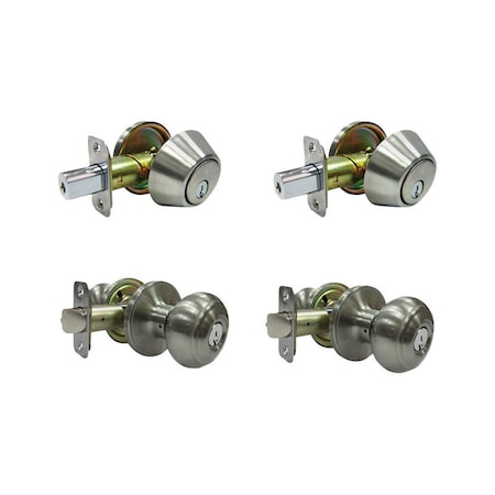 Faultless Faultless Fancy Mushroom Satin Nickel Entry Knob and Single Cylinder Deadbolt Right Handed BGX2L1B